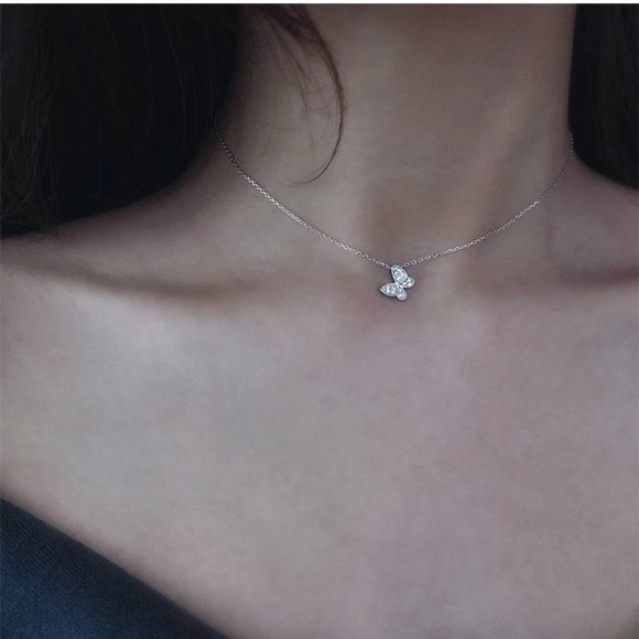 NEW 925 Sterling Silver Diamond Butterfly Necklace - Picture 4 of 7